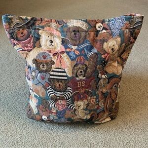 Ellen Originals Vintage Tapestry Teddy Bear Lined Tote Bag USA WELL MADE